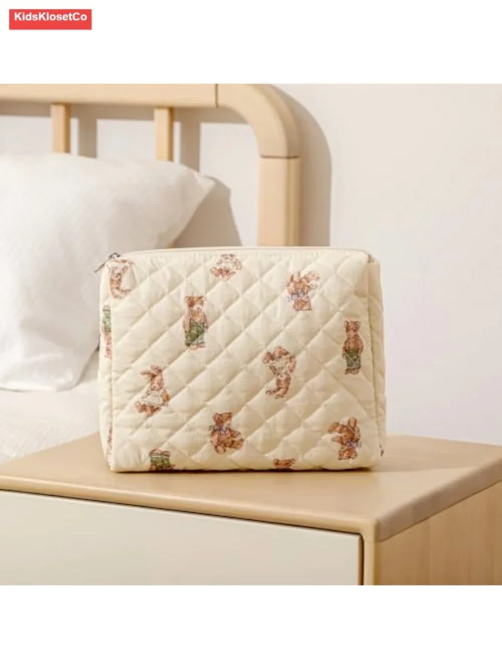 Quilted Cotton Makeup Bag 2-Pc Set Coquette Floral Cosmetic Toiletry Travel